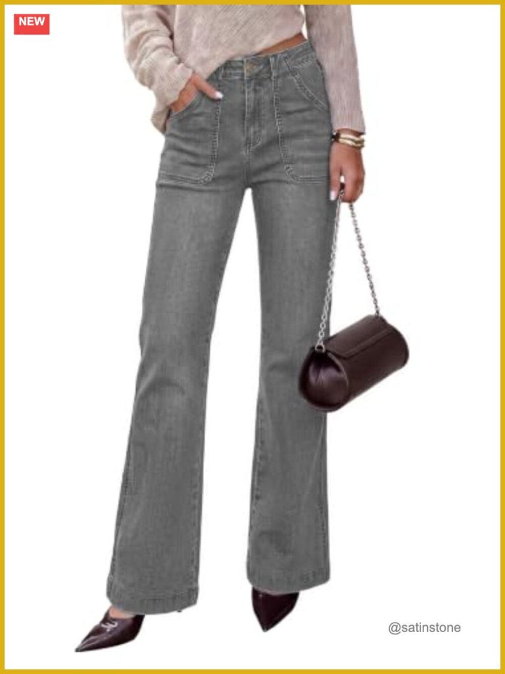High Waisted Wide Leg Jeans Stretchy Denim Pants